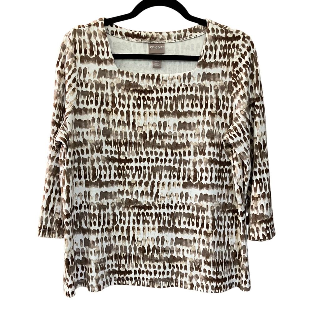 Chico's abstract geometric brush stroke print 3/4 sleeve top